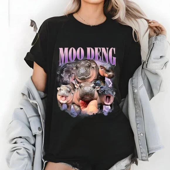 Funny Moo-Deng Baby Pygmy Hippo Cute Zoo For Family T-Shirt - Picture 1 of 4